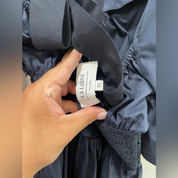 La Ligne Open Back Cotton Dress in Navy - Picture 3 of 7